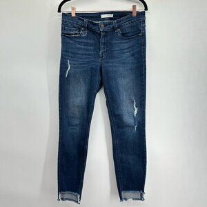 Eunina Low Rise Skinny Distressed Asymmetrical Raw Step Hem Ankle Jeans Size 29